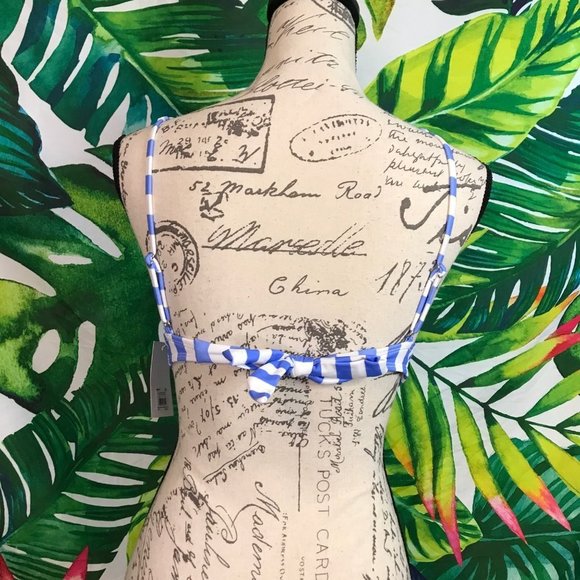 NWT $26 SO Juniors Large White Purple Blue Striped Tropical Bikini Swim Top - Picture 2 of 4